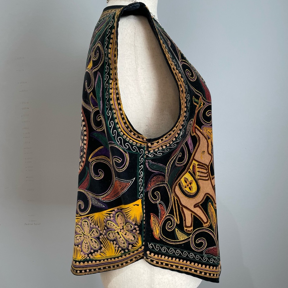 VTG Pabst Blue Ribbon Velvet Vest XXL Black Elephant Print V Neck Button Down - Picture 2 of 12